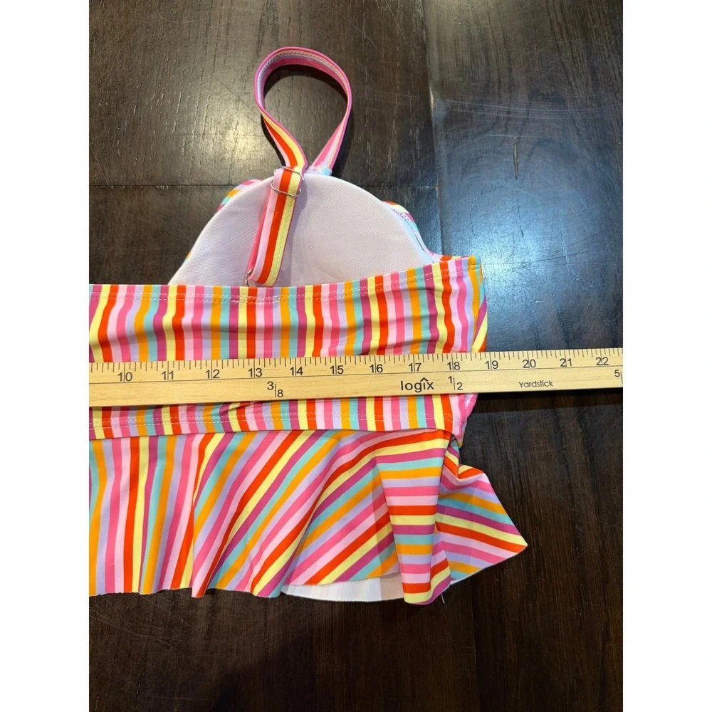 Multicolor Rainbow Striped Tie Front Peplum Bikini Top Plus Size 4XL